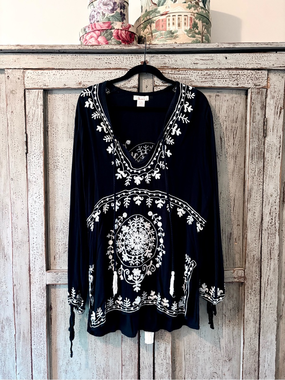 Lucky & Coco Embroidered Black & White Mini Dress/Tunic